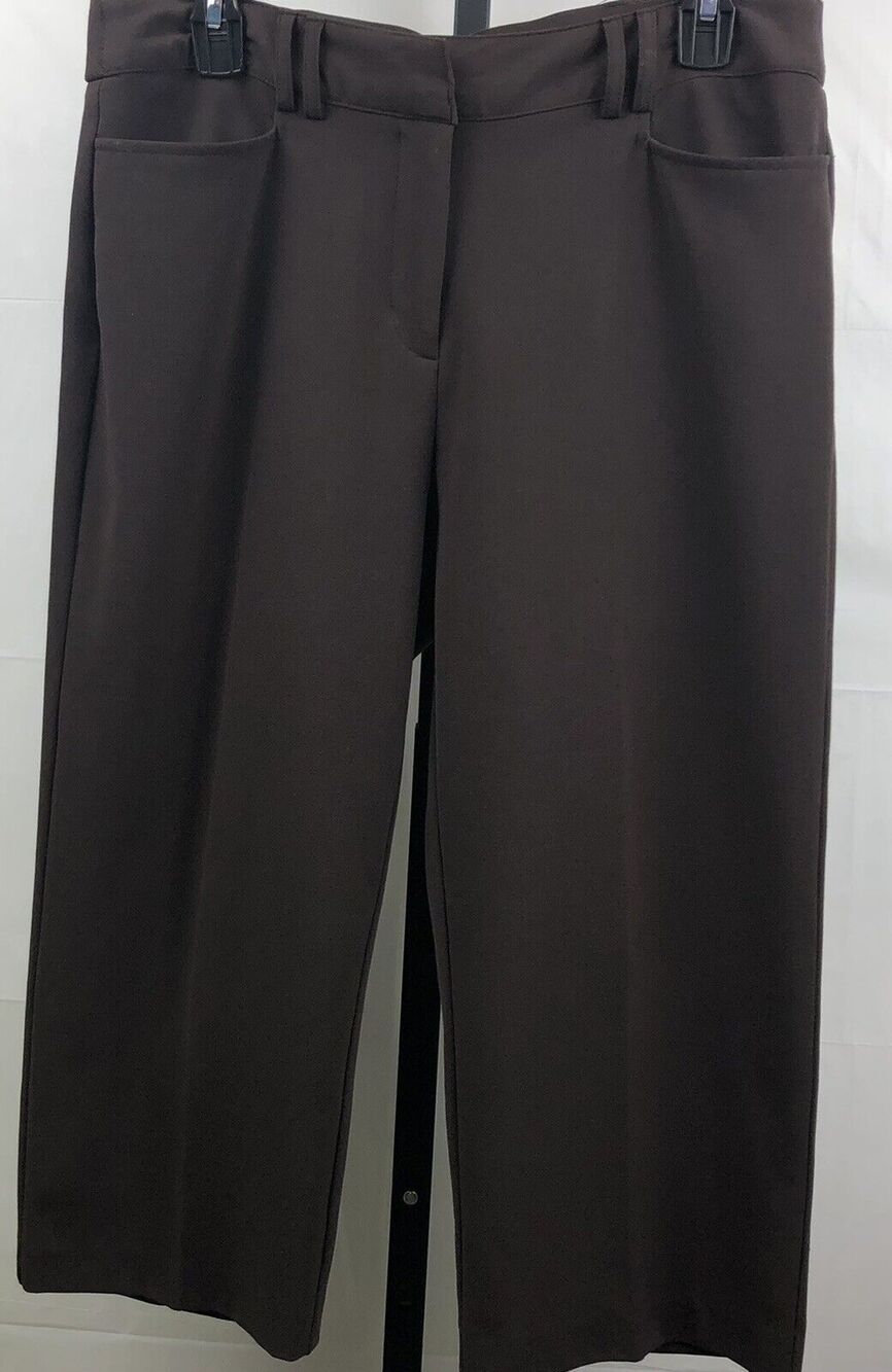 Kim Rogers Capri Pants Women Petite 10P Brown Stretch Knit Cropped Pants Pockets